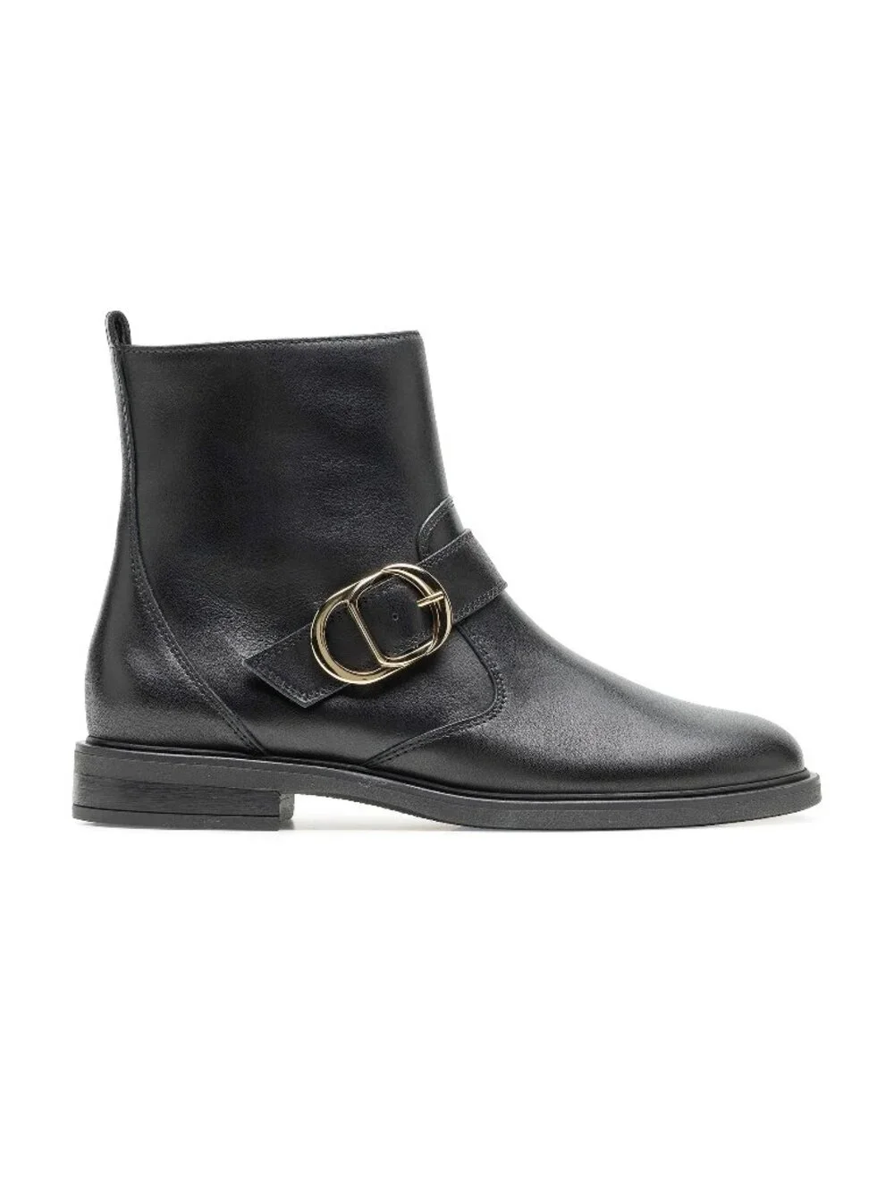 $550 PAUL GREEN DAKOTA GOLD BUCKLE ANKLE BOOT BLACK LEATHER 8.5  (A8)